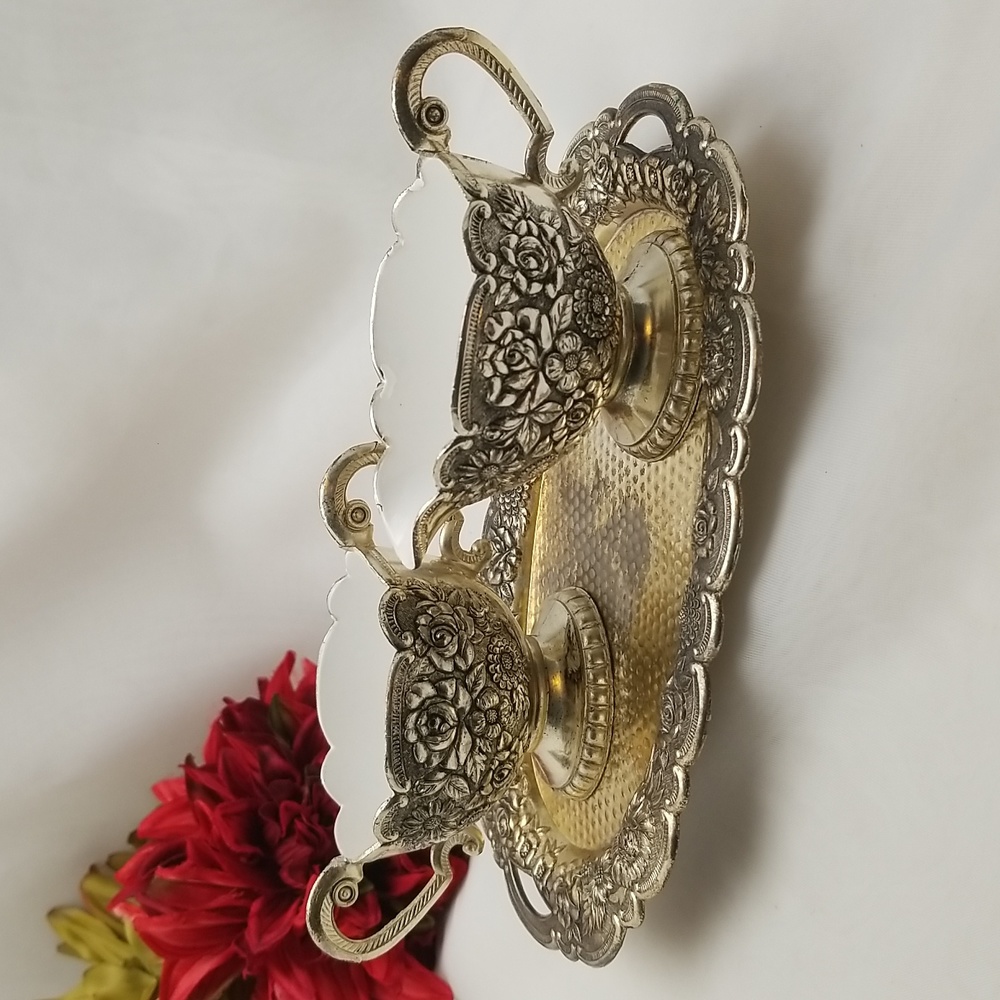 Three Piece Metal Creamer Sugar Set with Enamel Lining